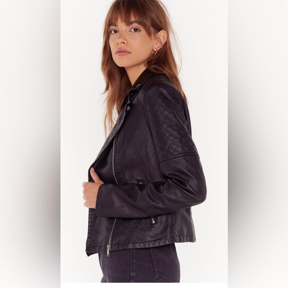 Nasty Gal Jackets & Blazers - NWT Quilt While You’re Ahead Faux Leather Moto Jacket